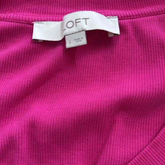 Loft Fuchsia Eyelet Short Sleeve Mixed Media V-Neck Top - Picture 9 of 11